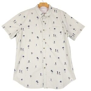 Free Planet Mens XL Short Sleeve Button Down Shirt Palm Tree Surfer FN9P72MIN